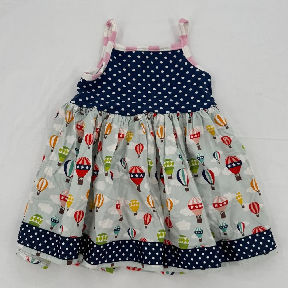 Handmade Vtg Girls Hot Air Balloon Polka Dot Mixed Media Sleeveless Dress 2T/3T